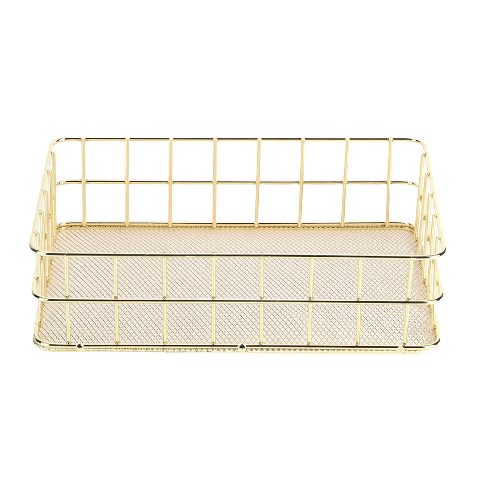 Gold Storage Basket Hollow Metal Desk Organizer,Multipurpose Large Basket for Bathroom & Home Office