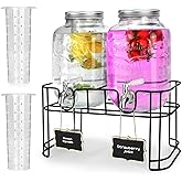 1 Gallon Glass Drink Dispensers For Parties 2PACK.Beverage Dispenser,Glass Drink Dispenser With Stand And Stainless Steel Spigot 100% Leakproof.Lemonade Dispenser With Ice Cylinder.Laundry Detergent