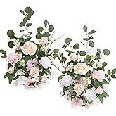 Ling's moment 17.5" Tall Free Standing Artificial Flowers Arrangements 2 pcs Wedding Aisle Runner Chair Decorations Blush & Cream Centerpieces for Ceremony Reception Rose Floral Floor Party Outdoor