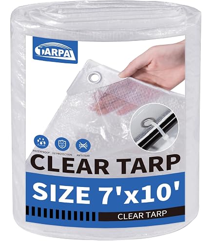 TARPAL Clear Tarp 7x10 Ft – Waterproof PE Plastic Cover With Grommets & Reinforced Edges For Patio, Garden, Greenhouse & More