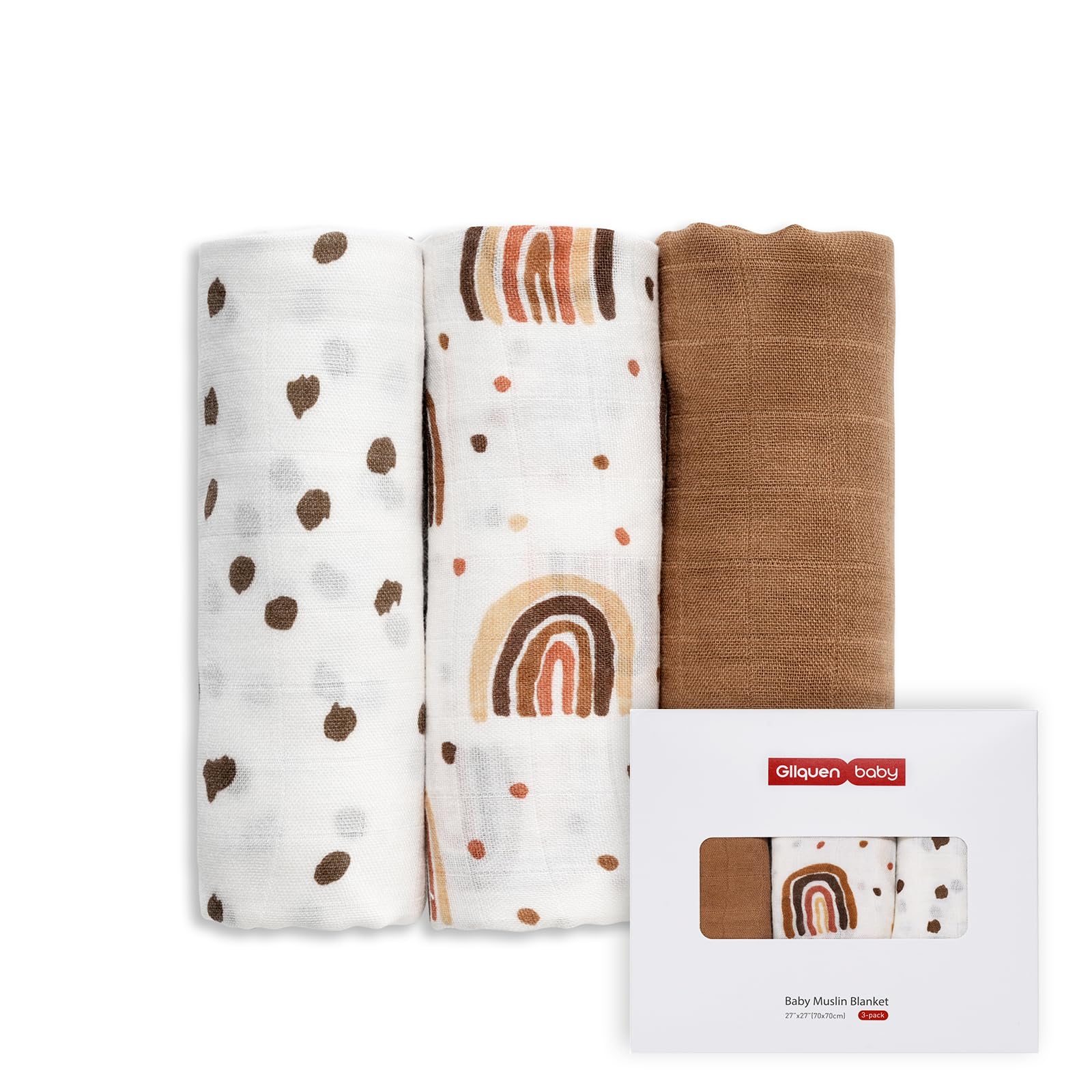 GLLQUEN BABY Muslin Squares Cloth for Baby, 3pack 70cm x 70cm Cotton Burp Cloths for Newborn, Absorbent & Breathable and Ideal to Clean, Wipe & Cover Newborns
