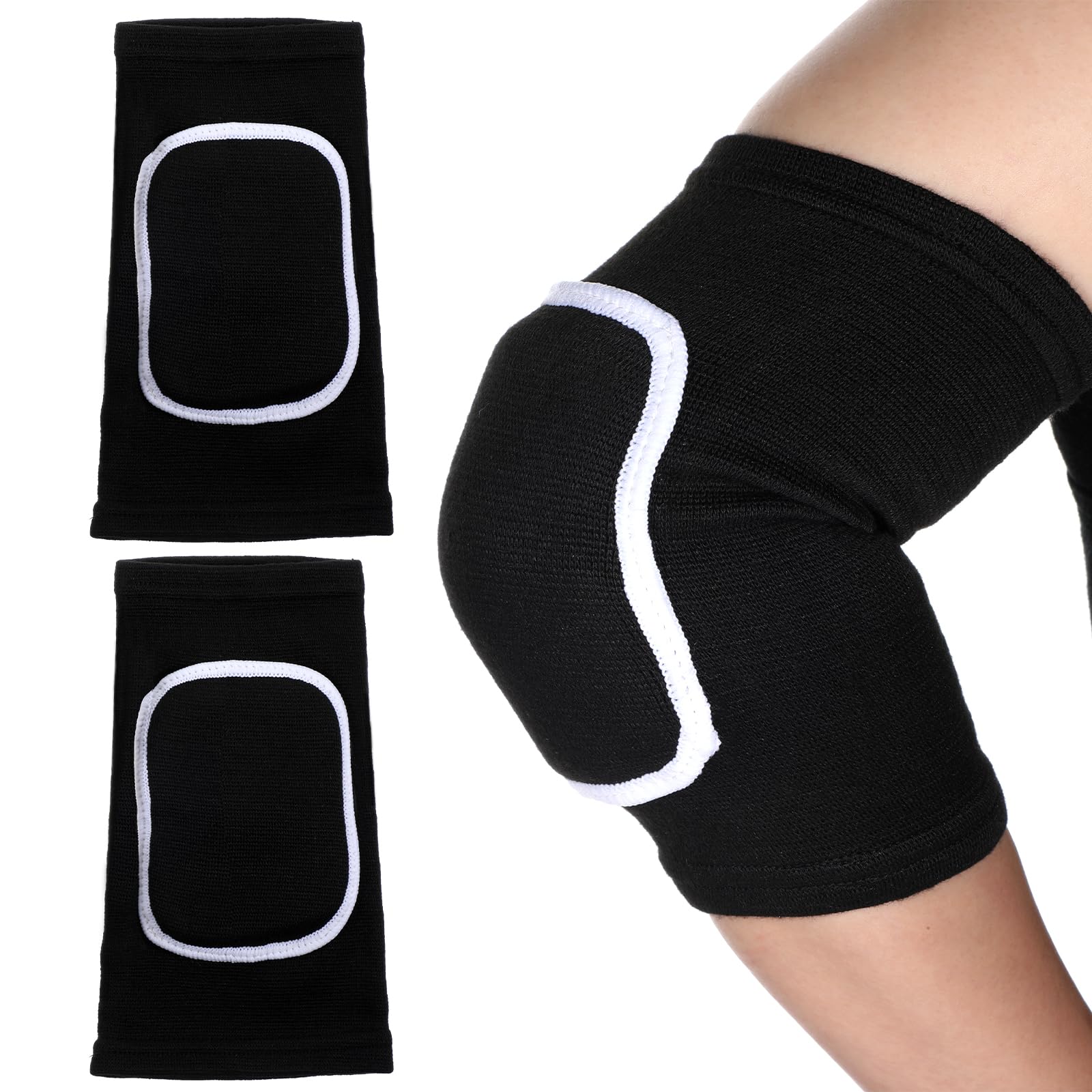 Xinjoduz 1 Pair Compression Elbow Pads Volleyball, Arm Brace Support Fitness Arm Knee Protector Elbow Sleeve Protector Knee Pads Wraps for Kids Men Women Football Basketball Sports (Black)