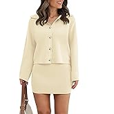 Saodimallsu Womens 2 Piece Sweater Skirt Sets Long Sleeve Collared Button Cardigan Knit Mini Skirt Two Piece Fall Outfits
