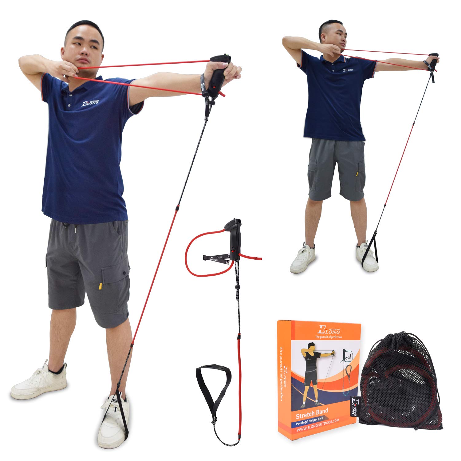 ELONG OUTDOOR Archery Bow Trainer Draw Training Aid Device Strength Stretch Band Exerciser For Recurve Bow Compound Shooting for Adults Beginner Experts