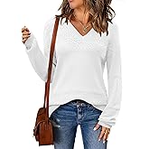 Zeagoo Womens 2026 Fall Sweaters Casual Long Sleeve Ribbed Knit Pullover V Neck Lightweight Crochet Pullover Sweater Top