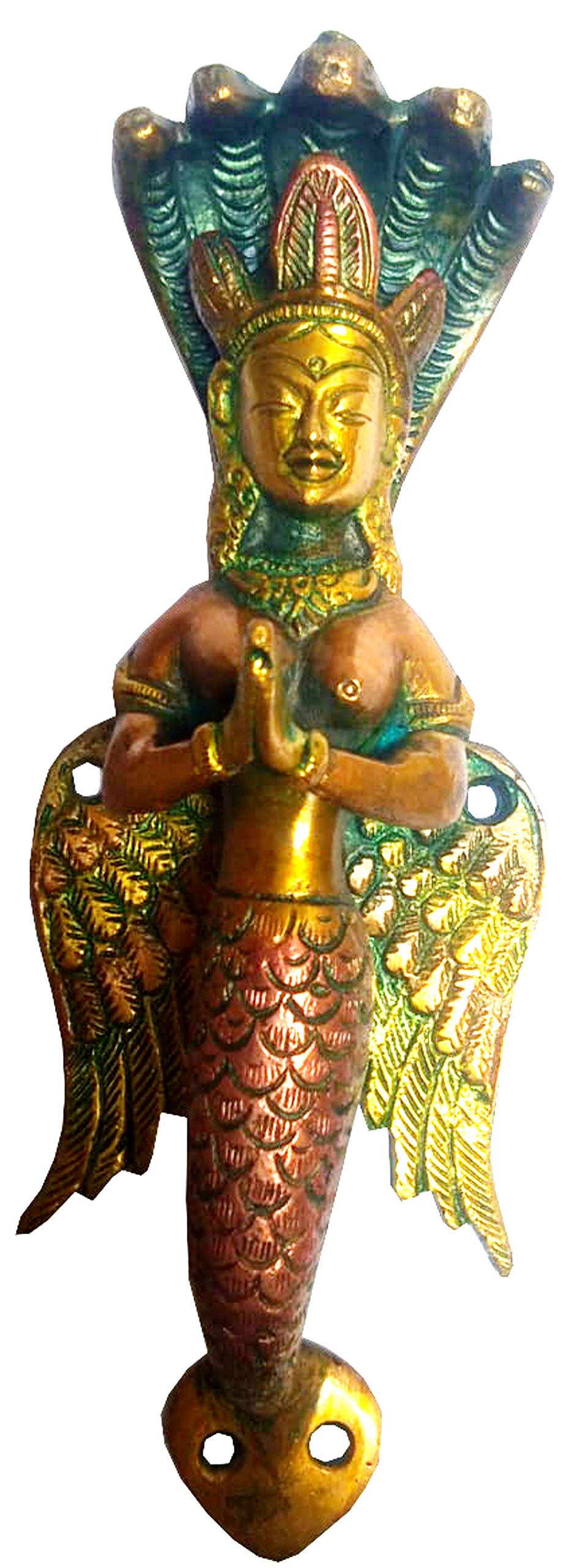 Purpledip Brass Handle Serpent Snake Goddess Nag Kanya; Magnificent Grip for Doors or Windows (11744 A)