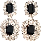 Women's Crystal Rectangle Dangle Drop Earrings Rhinestone Geometric Statement Dangling Earring Fashion Jewelry for Gold