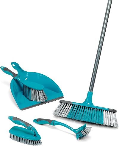 Beldray Cleaning Bundle 5 Piece Broom Dustpan Scrubbing Brushes