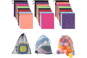 AKDSteel 24 Pcs Mesh Drawstring Bag for Toy Mesh Laundry Bags with Lock Drawstring for Storage Travel Nylon Mesh Storage Bag for Vegetables Fruits Collecting Toys Seashell Travel 12 x 18 Inch