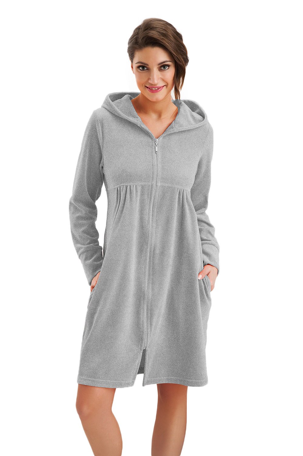 Dorota Cosy and Modern Cotton Bath Robe with Pockets, Zipper And Hood - Grey - X-Large