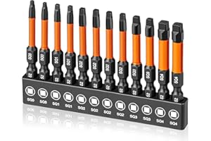 Saipor 12 Pieces Square Drive Bits, 2 inch /50 mm Long Robertson Square Drill Bit Set, 1/4 Inch Hex Shank Magnetic Square Hea