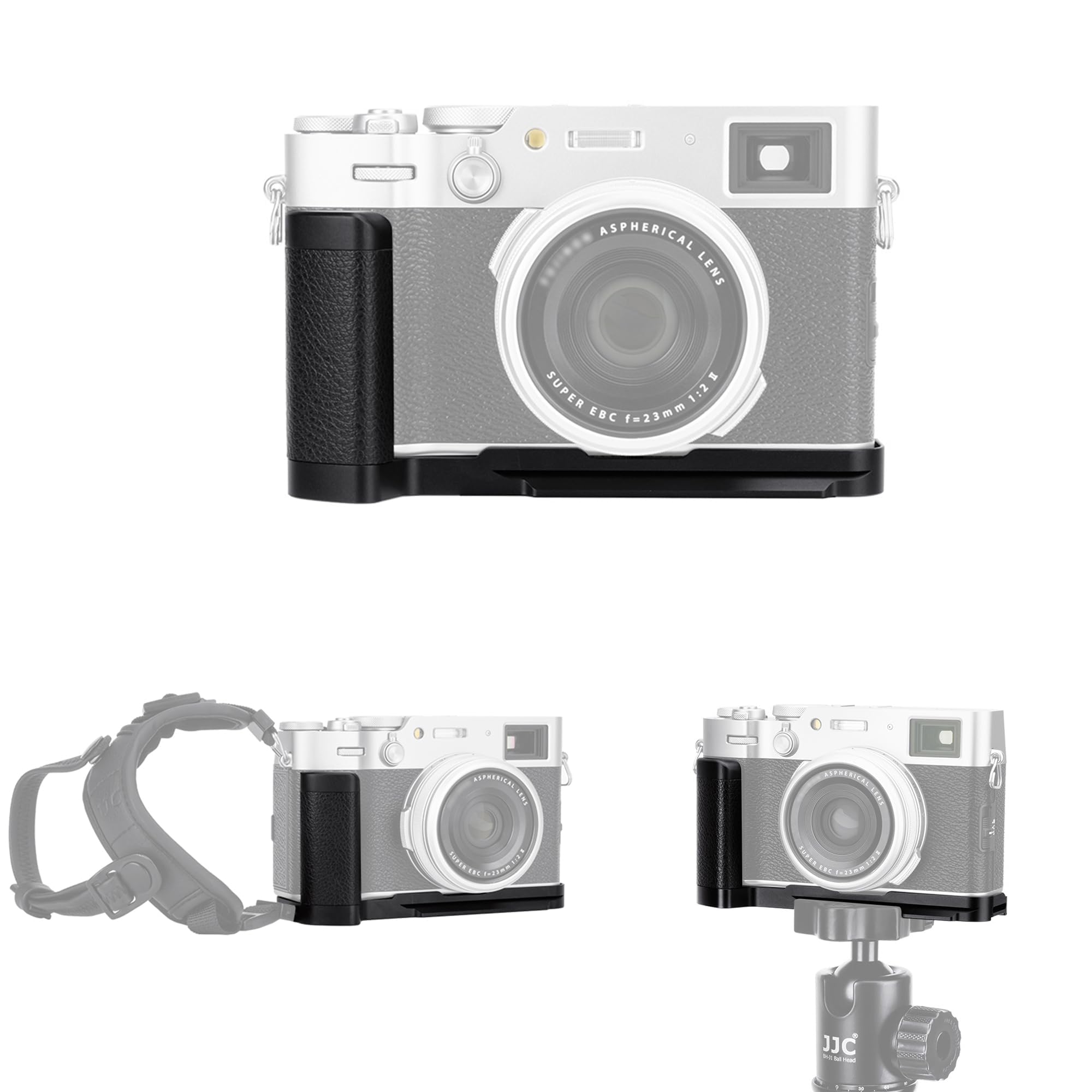 JJC X100V Hand Grip L-Shape Grip for Fujifilm Fuji X100V X100F Camera, Arca Swiss Type Quick Release Plate, Anti-Slip L Bracket Enhanced Grip, with Speaker Hole, BLACK