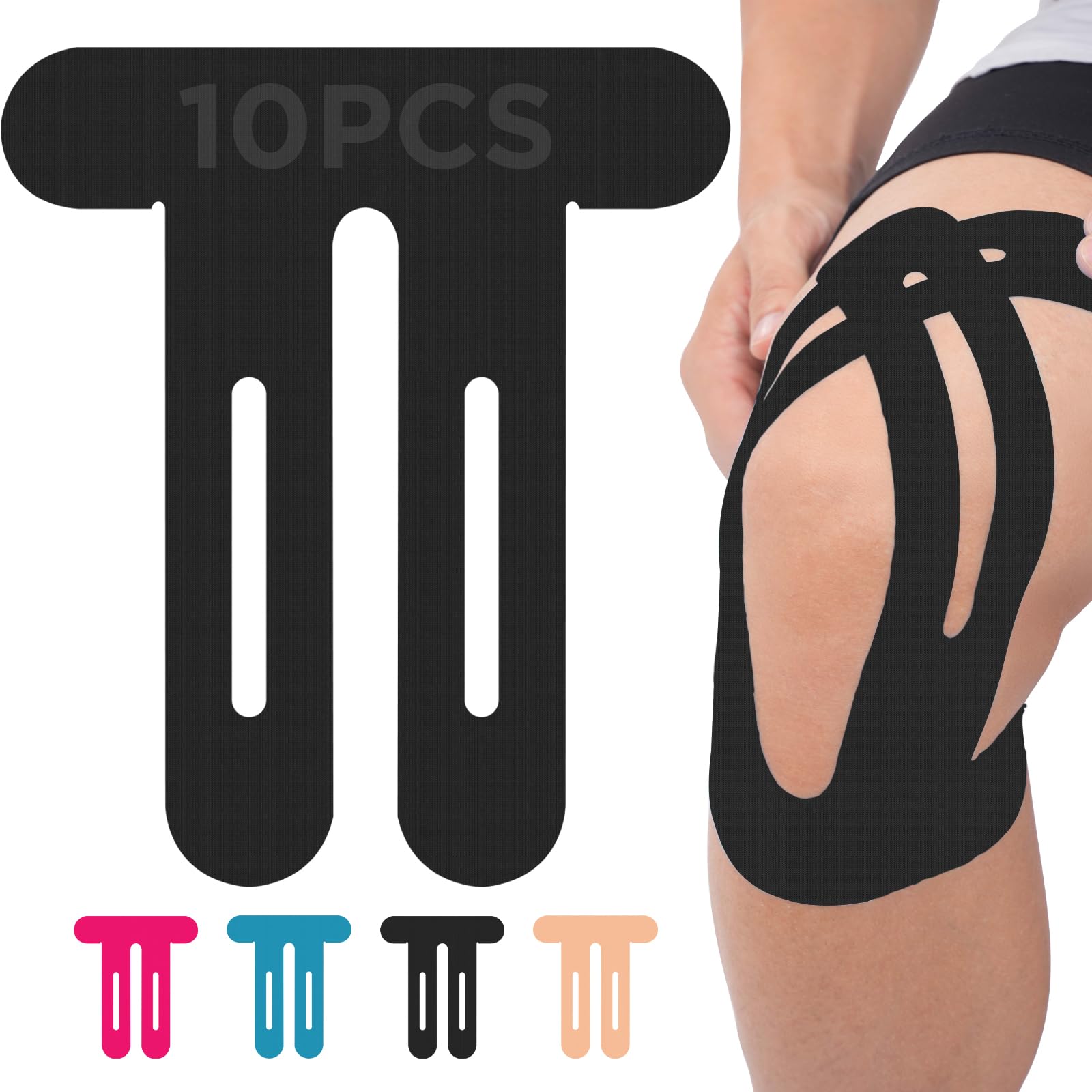 Photo 1 of OK TAPE Nylon Kinesiology Tape for Knee, 10 Pcs Stretchable on Four Sides Precut Strips, Athletic Tape for Knee Support & Stability,Breathable and Hypoallergenic, Black