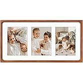 Golden State Art, 5x7 Collage Picture Frame - Solid Wood with Real Glass - Multi Picture Frame for (3) 5x7 Photos or One 9x18 Print - Rounded Corner Design - Collage Wall Decor - Brown