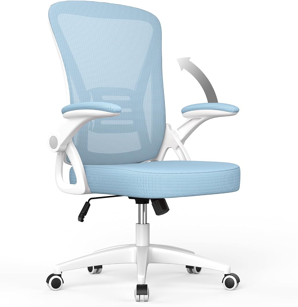 naspaluro Ergonomic Office Chair with 90° Flip Armrests Lumbar Support Blue