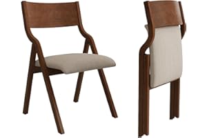 Ball & Cast Upholstered Folding Chairs Set of 2,with Padded Seat,Wooden Portable Dining Chairs W/Ergonomically Designed Back and Cushion,Easy Carry,No Need to Install,for Kitchen,Office,Walnut
