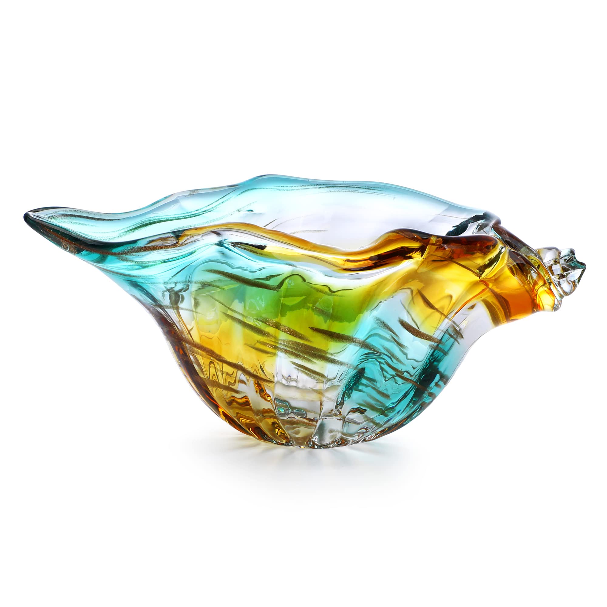 Photo 1 of 9inch Blown Glass Shell Vase,Handmade Seashell Potpourri Holder Art Glass Conch Seashell Figurine Collectibles Unique Conch Bowl for Home Decor Gift,Colorful