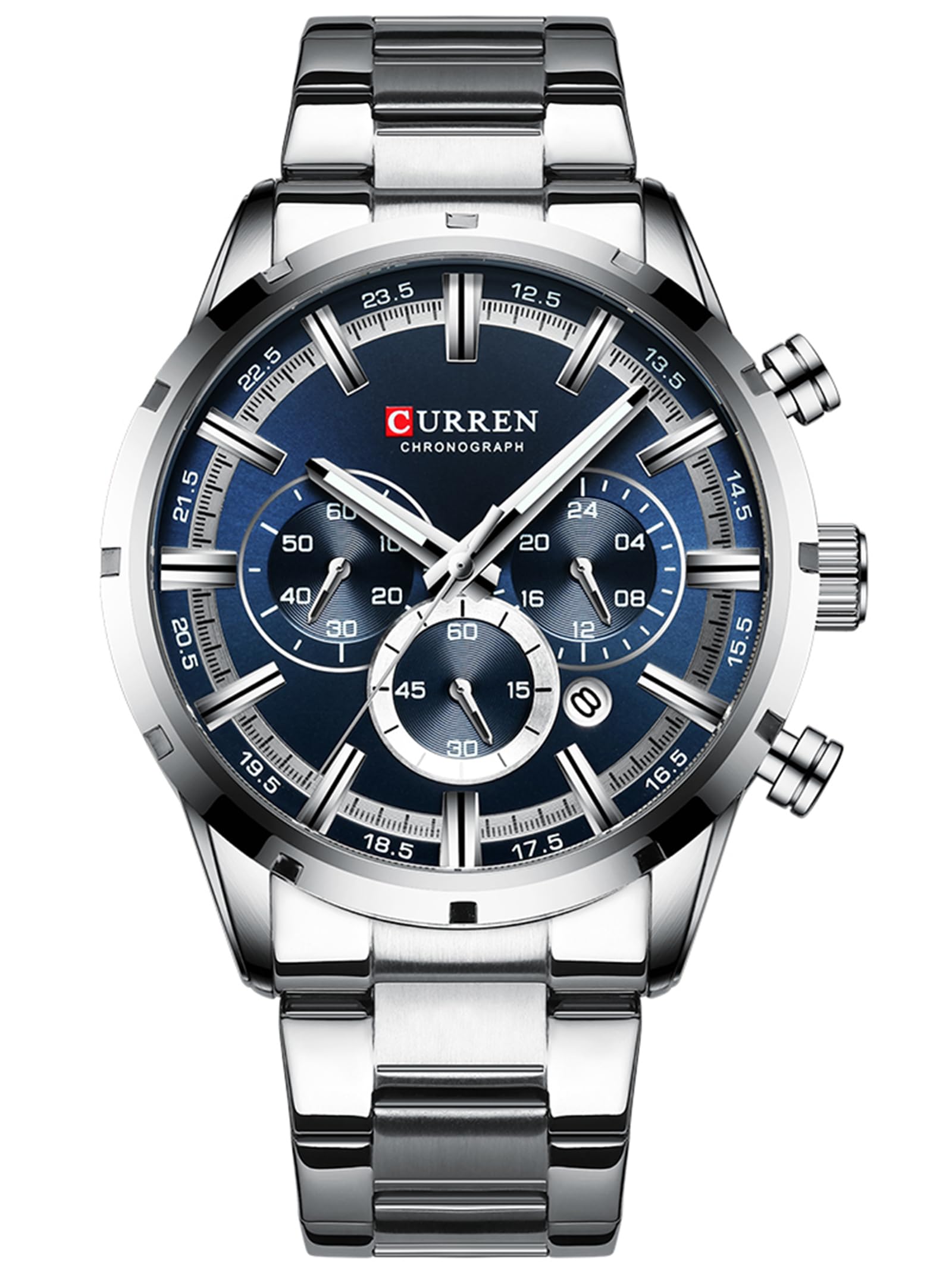 FANMIS Mens Luxury Watches Business Chronograph Dress Waterproof Stainless Steel Analog Quartz Wrist Watch, B Silver, Quartz Watch,Chronograph