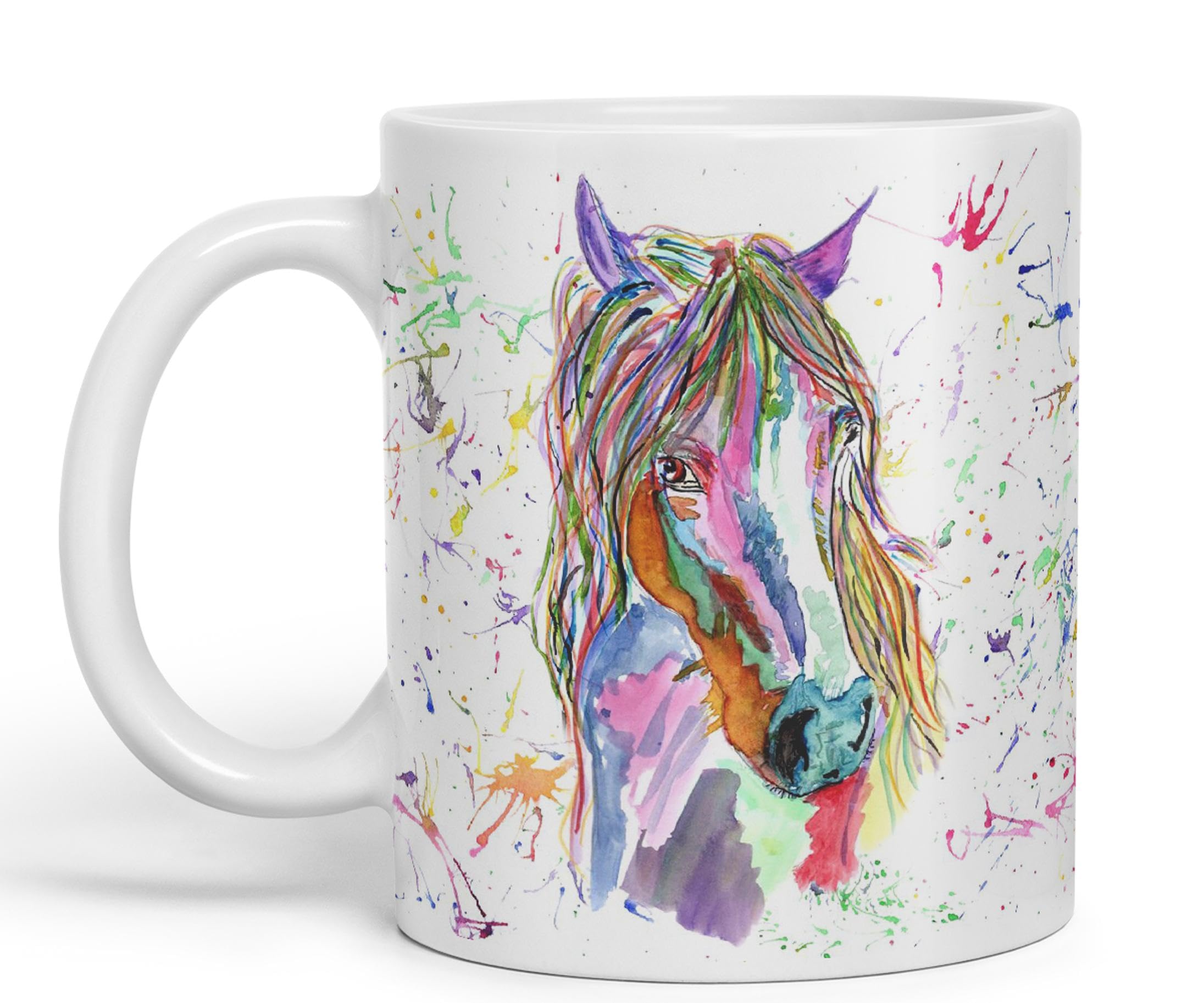 Vixar Horse Watercolour Rainbow Art Coloured Mug Cup, Gift, Birthday, Work, Office, Christmas Tea Coffee (White)