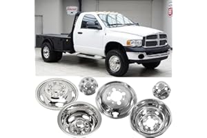 Puermto 17" 8 Lug 5 Hand Hole Wheel Simulators,4pcs Front Rear Polished Stainless Steel Screw-On Wheel Cover Hupcaps fit for 2003-2018 Dodge Ram3500 Truck C17D8