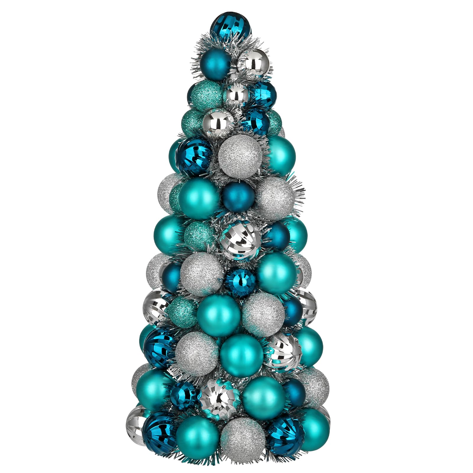 Photo 1 of 16" Tabletop Christmas Tree Small Teal Blue Christmas Tree Decorations with 94 Shatterproof Ornaments Balls Christmas Centerpiece Mini Cone Xmas Tree for Holiday Party Wedding Table Desk Mantel Decor