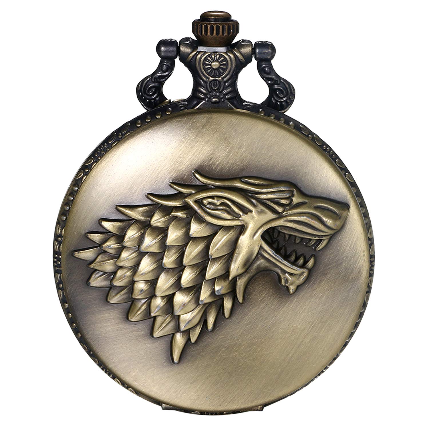 JewelryWe Wolf Head Pocket Watch Classic Cool Quartz Watch Necklace Round Pendant Chains for Men