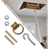 Attic Pull Down Hook Kit - 60 Inch Steel Pole &amp; Hook with Sturdy Antique Brass Handle for Scissor Ladders | Cordless Attic Door Release System