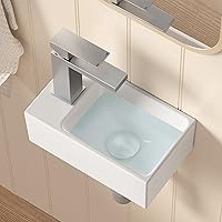 KES Bathroom Floating Small Sink 12"X7", Wall Hung Basin Sink RV Rectangle Corner Vessel Sink Wall Mount, Porcelain Ceramic L
