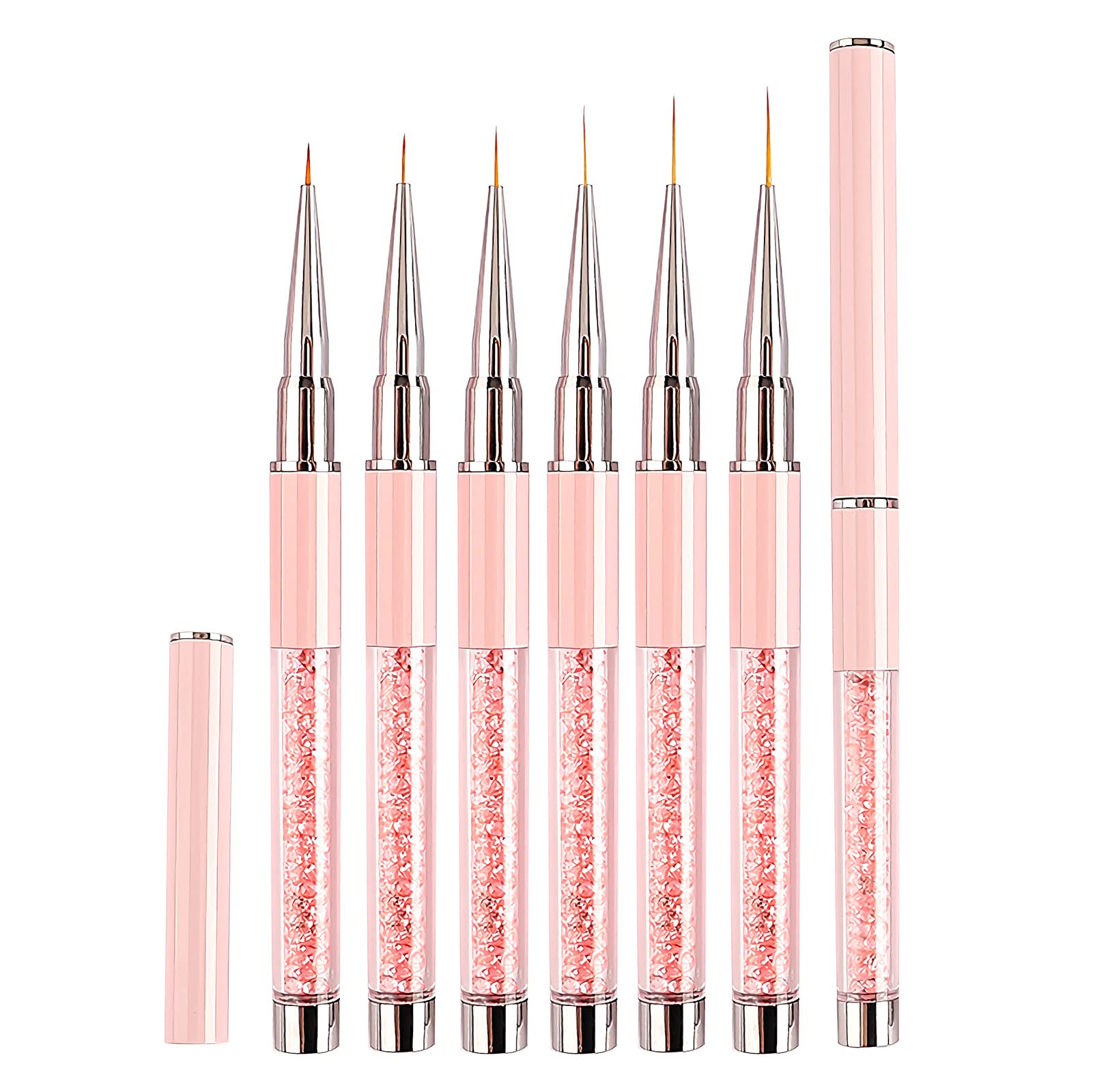 6PCS Nail Art Liner Brushes Long Set with Lid and Diamand Handle 5/7/9/11/13/15mm, LEA-SHALL Fine Detail Painting Cap Pens Kit Thin Acrylic Line Brush Tools for DIY Decoration Professional Design