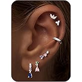 M MOOHAM Hypoallergenic Earring Stacks for Sensitive Ears Women - 6 Pairs Flat Back Studs Hoop Earrings 14K Gold Plated 316L Surgical Steel Earring Sets for Multiple Piercing Jewelry Gifts