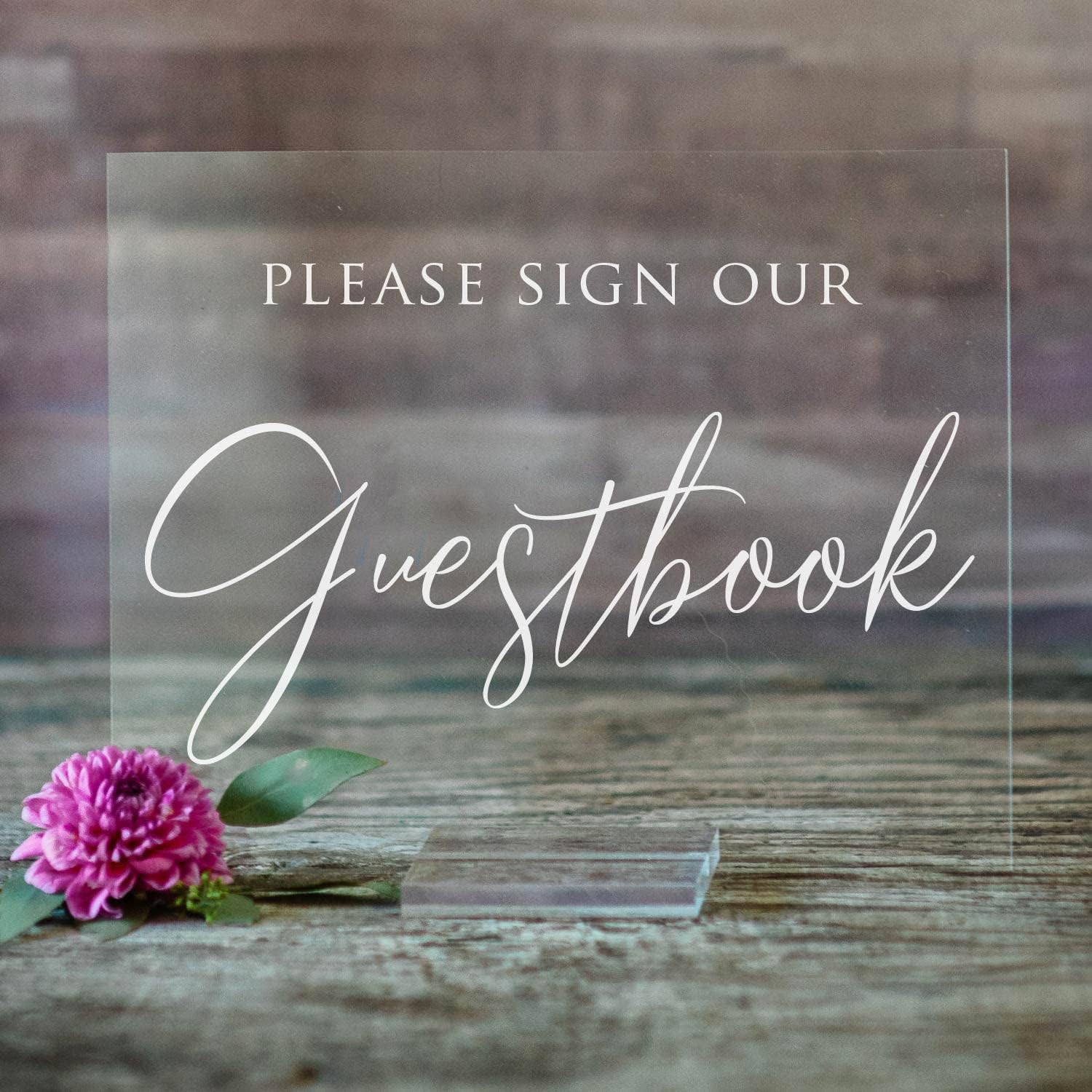 Mixed Media - Please Sign Our Guestbook Acrylic Modern 8x10 Wedding Sign With Included Acrylic Base (8X10, Clear Acrylic Stand) (8X10, Clear Acrylic Stand)