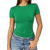 Abardsion Women's Casual Basic Going Out Crop Tops Slim Fit Short Sleeve Crew Neck Tight T Shirts 2026