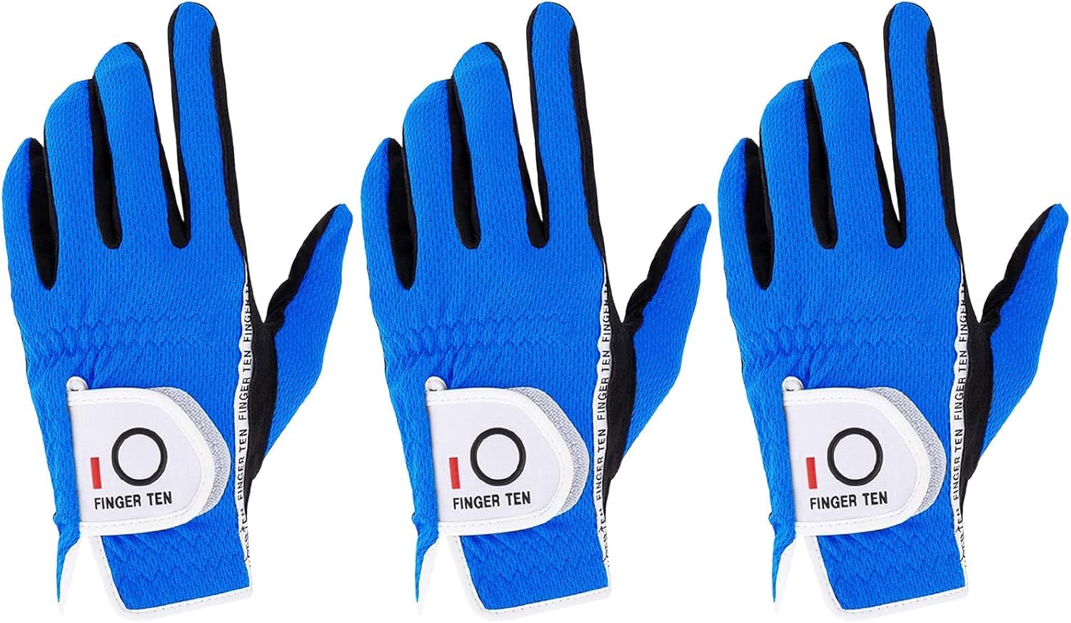 FINGER TEN Golf Glove Men Left Hand Right Rain Grip Value 3 Pack, Mens Golf Gloves Weathersof All Weather Hot Wet Fit Size Small Medium ML Large XL White (Blue, XL, Worn on Left Hand)… — image 1