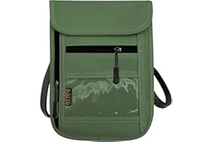 DEEZOMO RFID Blocking Travel Neck Wallet Pouch and Passport Holder, Travel Neck Pouch Passport Holder for Women & Men - Army Green