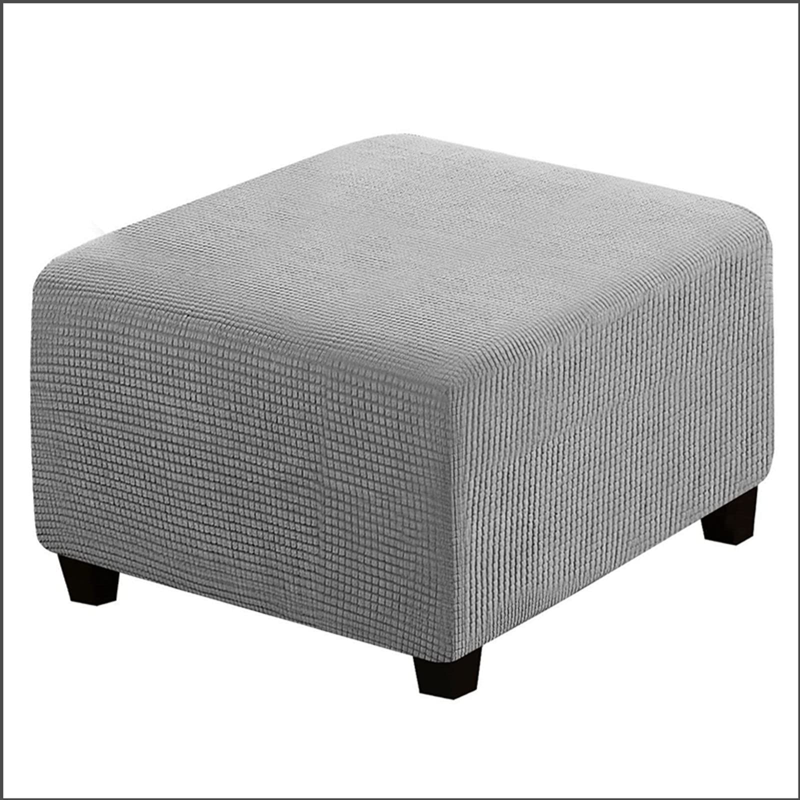 qiden Square Footstool Cover Stretch Ottoman Cover Plush, 10% Thicker Large Stretch Pouffe Cover Anti-Slip Foot Stool Jacquard Slipcovers With Elastic Bottom, Machine Washable-Light gray-Large
