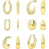 6 Pairs Gold Hoop Earrings Set with 14K Gold Plated Chunky Hoop Earrings for Women Gold Lightweight Earrings Gifts for Valentine's Day Mother's Day