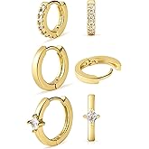 micuco 3 Pairs Small Hoop Earrings Set for Women, 14K Gold Plated Huggie Hoop Earrings for Men, Tiny Cartilage Hypoallergenic Earring Set