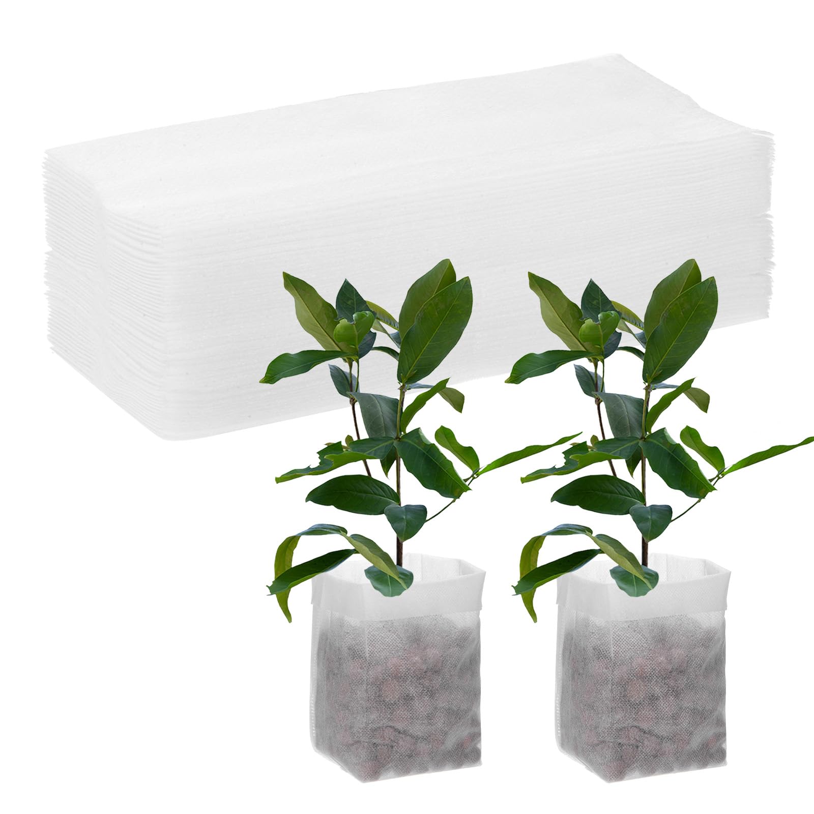 M METERXITY 200-Pack Nursery Growing Bags, 7.1" x 6.3" Non-Woven Plant Nursery Bags, Fabric Seeding Pots Pouch for Seed Starting/Soil Transplant/Home Garden Supply [White]