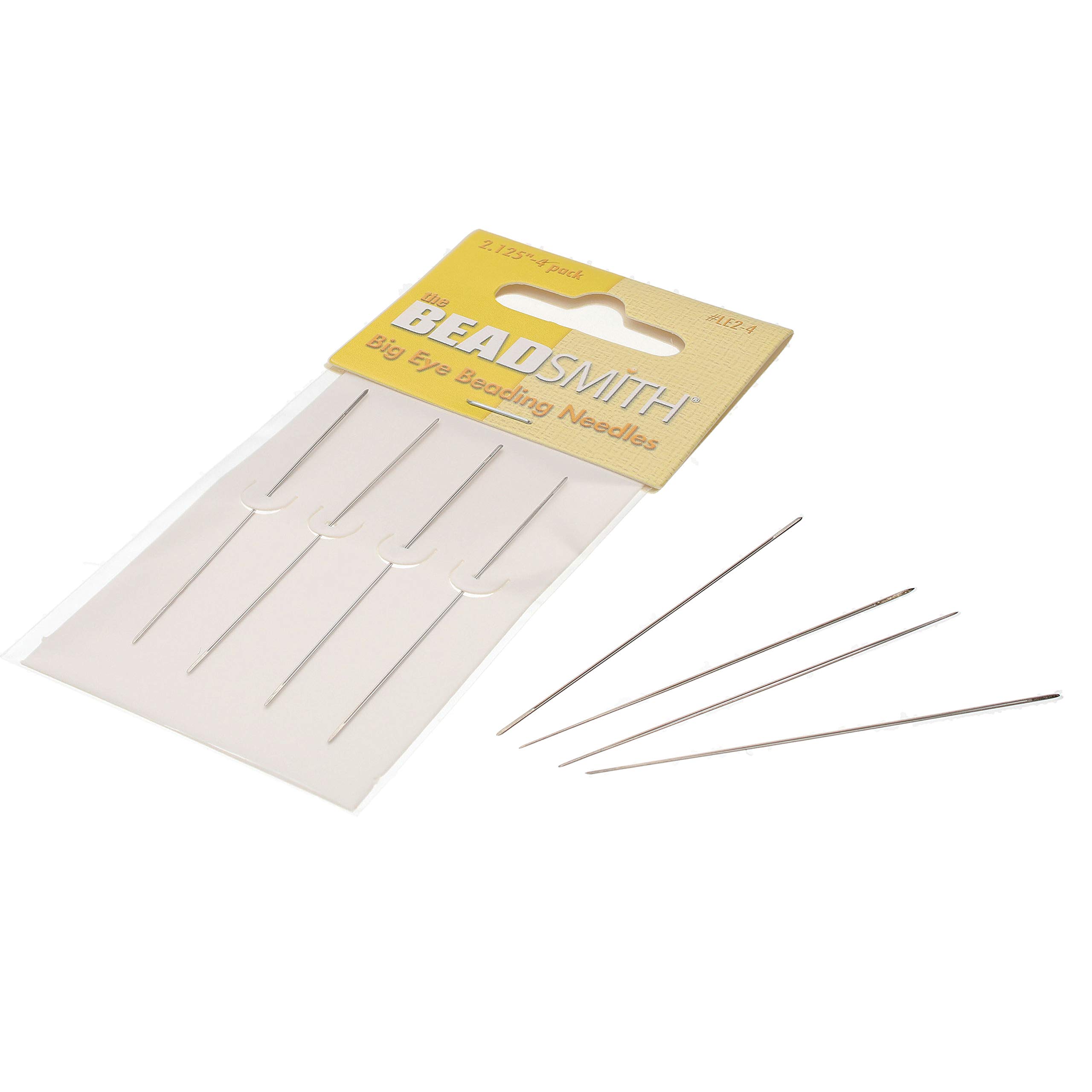 The Beadsmith Big Eye Beading Needles, 2.125 inches, 4 per Card, Sharp Points, Use for General Sewing, Weaving and Embroidery, Very Easy to Thread