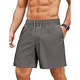 PINSPARK Men's Gym Workout Shorts - 7" Quick Dry Running Athletic Shorts with Towel Loop and Zipper Pockets