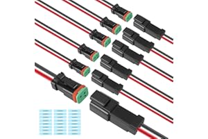 DEUTUSACC 6 Kit Deutsch DT 2 pin Black Male Female Wiring Harness Deutsch Pigtail 2 Wire Way Waterproof Automotive Electrical Connector 16 AWG with Heat Shrink Tubing