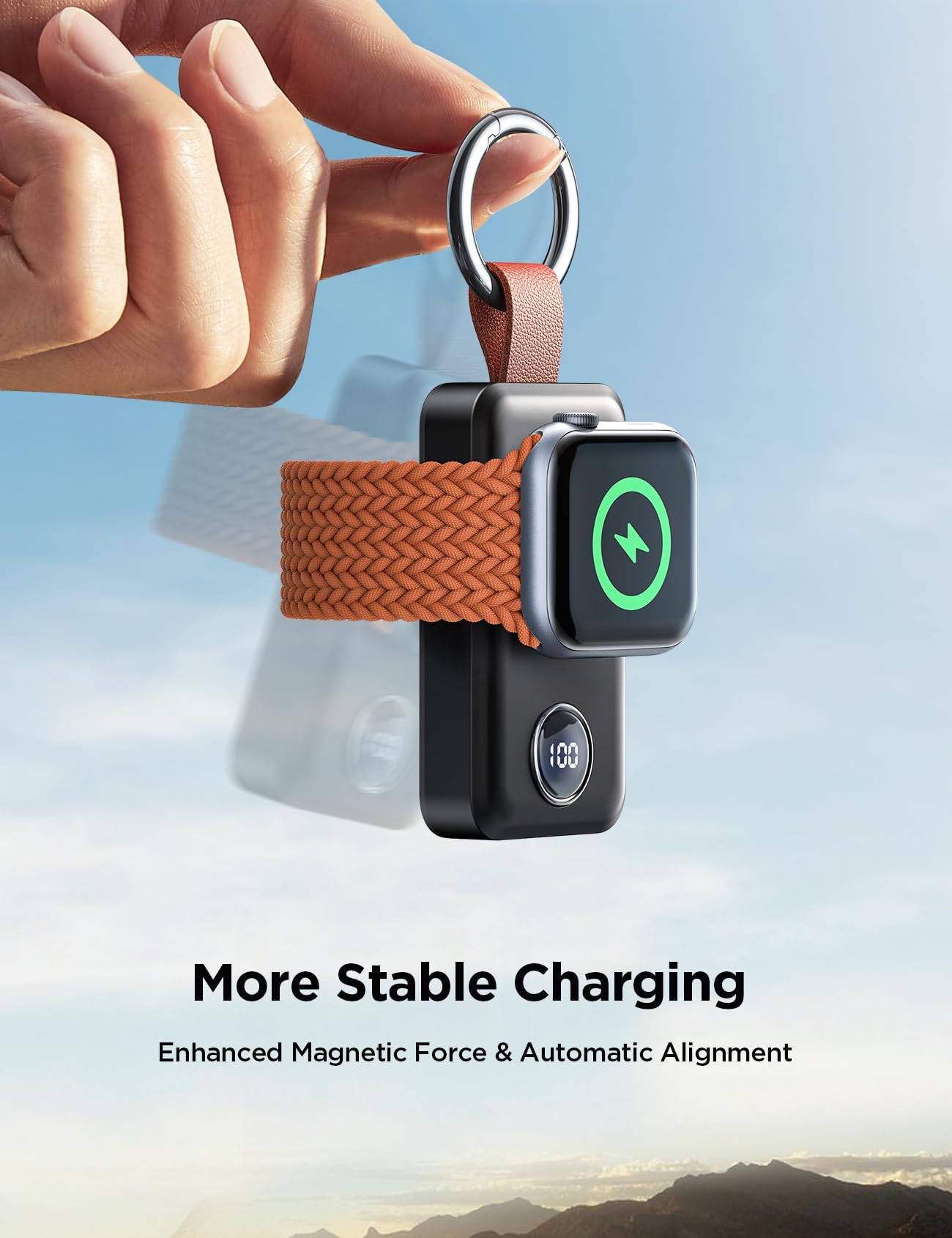 JOYROOM Portable 2000mAh Wireless Charger Compatible for Apple Watch Series 10/9/8/7/6/5/4/3/2/1/SE/UItra 2/Ultra, Compact Magnetic iWatch Charger Keychain Style Travel Essentials (Black)