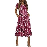 HOTOUCH Summer Dresses for Women 2026 Casual Midi Dress Petal Short Sleeve A Line Dress Pleated Flare Sundress