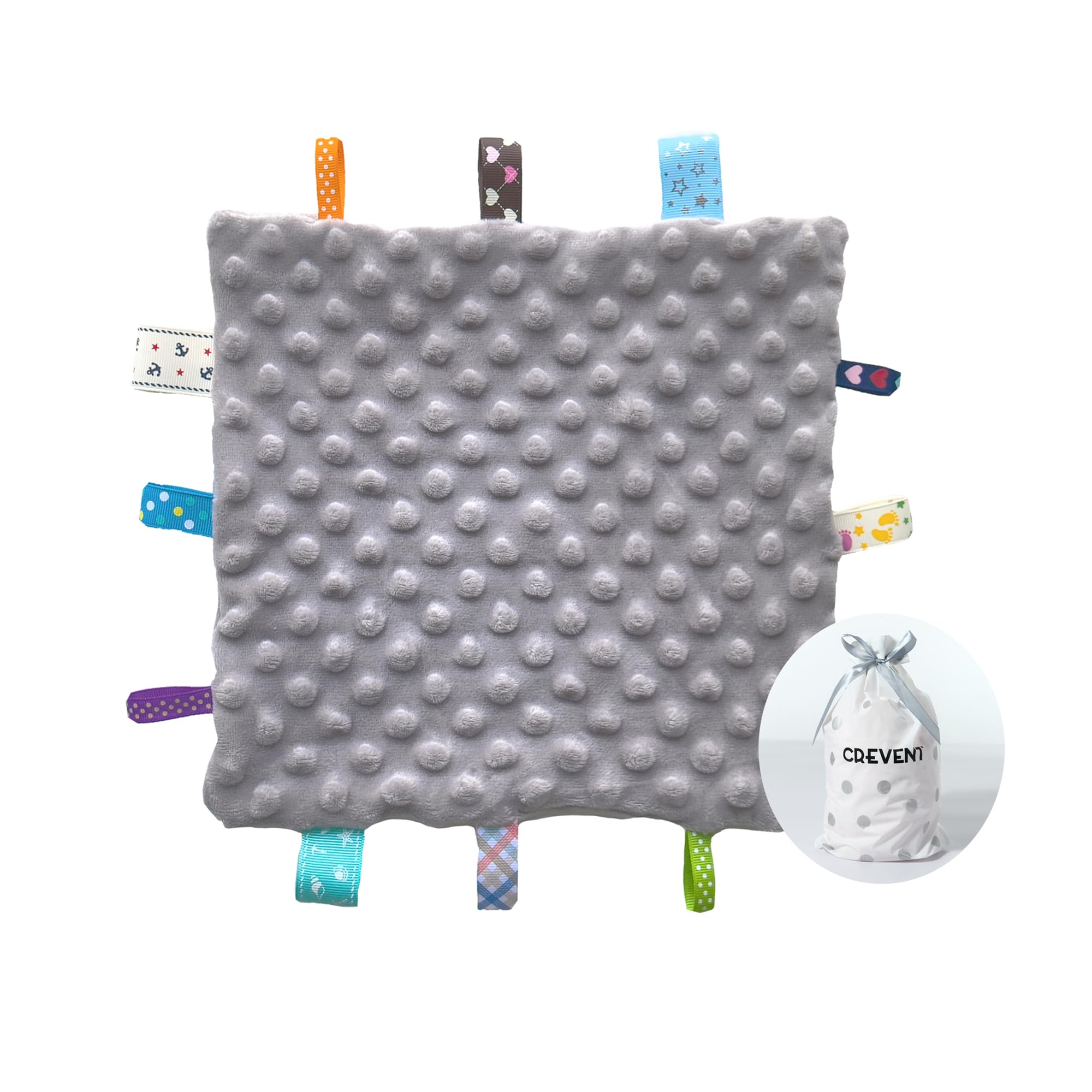 CREVENT Tag Security Blankets for Babies, Soft Small Loveys for Girls, Baby Comforter Sensory Blanket, Great Gifts for Birthday Baby Shower 24X24cm (Grey) — image 1