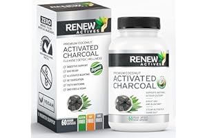 Renew Actives Activated Charcoal Supplement 1100MG per 2 Capsules - Digestive Support & Teeth Whitening Formula, No Artificial Ingredients - Made in Canada - 60 Capsules