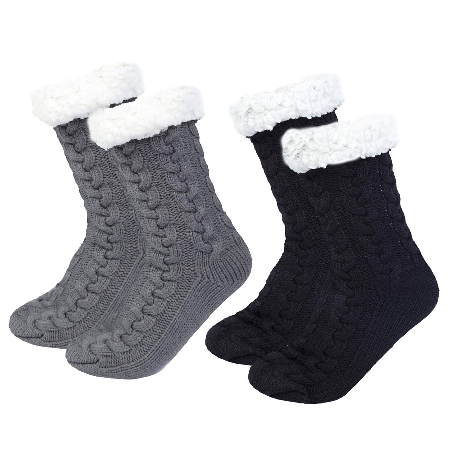 Chalier Fashion 2 pair Slipper Fluffy Socks for Women Warm Fuzzy Casual Knitted Socks Bed Slippers Anti Slip Gift for Lady