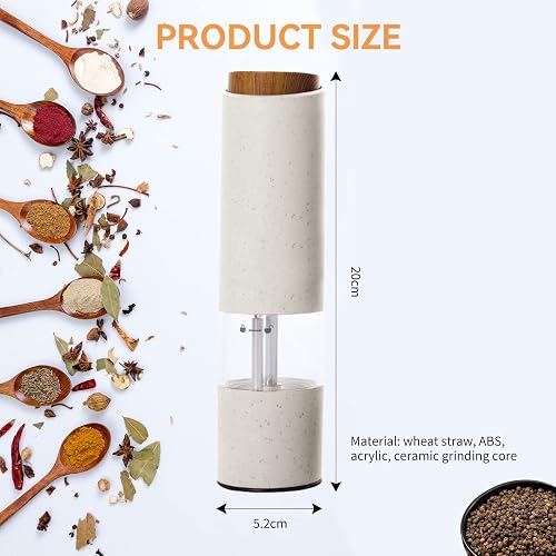 Electric Salt And Pepper Grinder Set – 2-Pack Adjustable Coarseness – Battery Powered, Wheat Straw Material