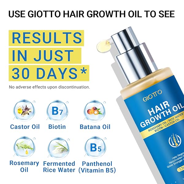 GIOTTO HAIR GROWTH SERUM WITH BIOTIN, ROSEMARY, BATANA OIL, CASTOR OIL & RICE WATER, LIGHTWEIGHT AND NATURAL FORMULA REDUCES HAIR LOSS, NOURISH SCALP, EFFECTIVE HAIR THICKENING FOR WOMEN MEN
