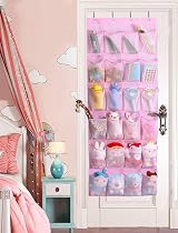 MISSLO Kids Over Door Shoe Organizer 24 Pockets Pink Breathable Mesh view 5