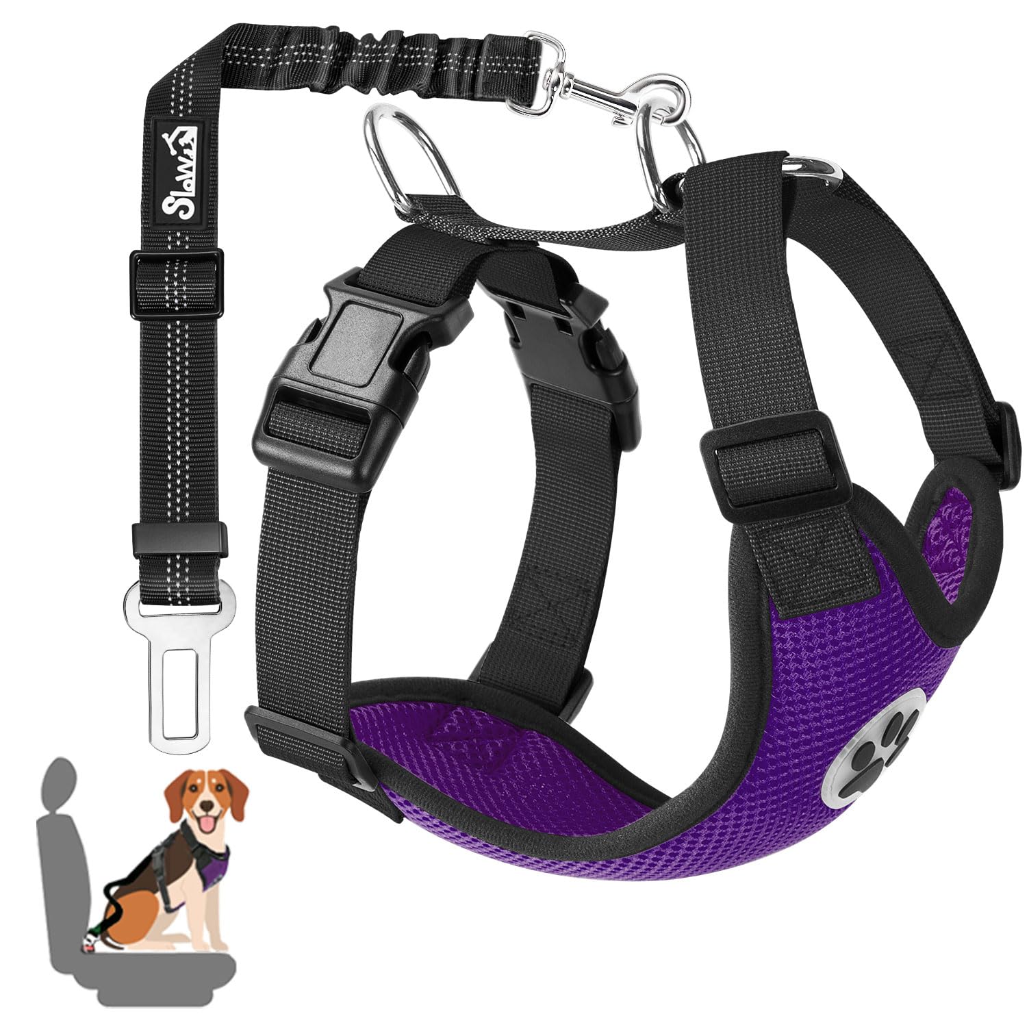 SlowTon Dog Car Harness Seatbelt Set, Pet Vest Harness with Safety Seat Belt for Trip and Daily Use Adjustable Elastic Strap and Multifunction Breathable Fabric Vest in Vehicle for Dogs